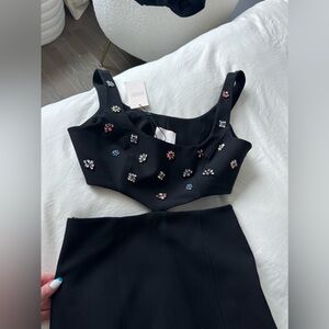 Cinq à sept black dress with diamond detailing